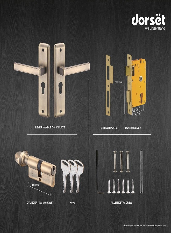 Dorset Kaira 8 inch Mortise Door Lockset - 60 mm Key and Knob Cylinder | Ideal for Bedroom/Main Doors, Antique Finish | HLKAIAPT - Image 4
